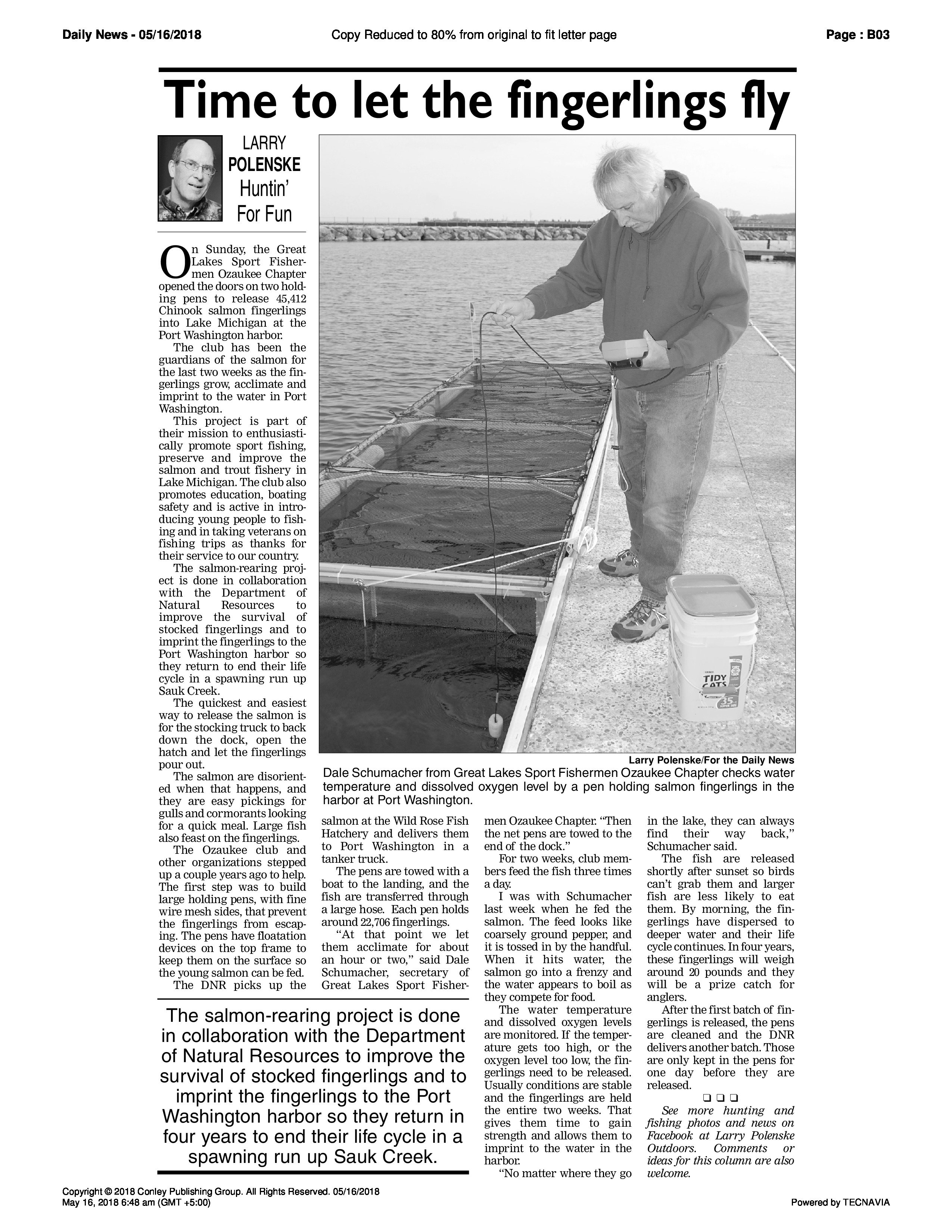Updates for Net Pen Project – Great Lakes Sport Fishermen – Ozaukee Chapter